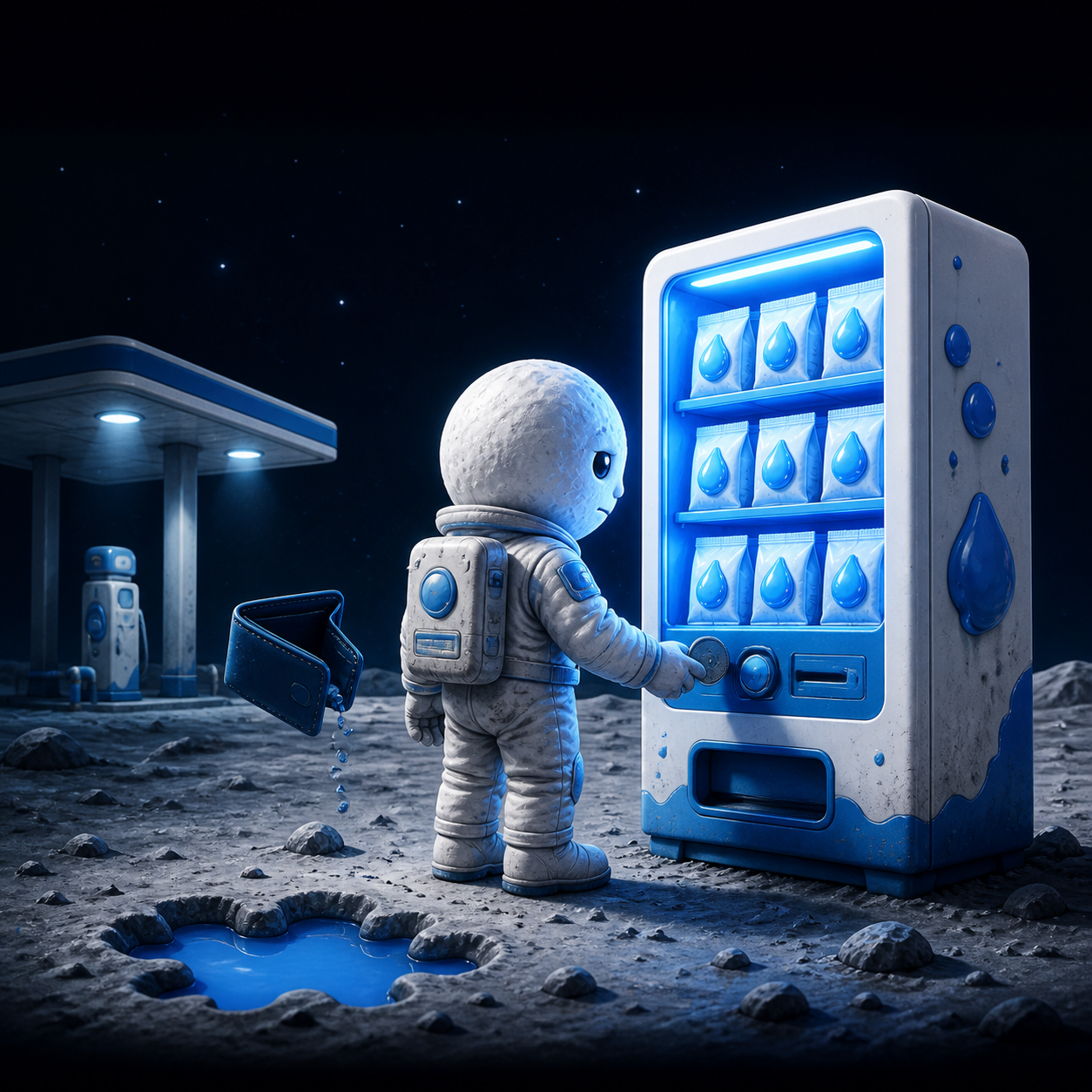 Astronaut at a vending machine on the moon